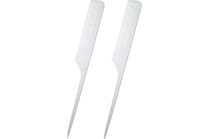 BOAO 2 Pieces Metal Tail Combs Silver Rat Tail Hair Combs Fine Cutting Comb Teasing Pintail Barber Comb Stainless Steel Hair Styling Cutting Comb (Rat Tail)