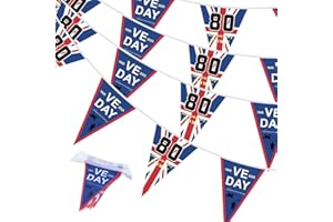 HJYODY VE Day 80th Anniversary Flag Bunting, 10M 30PCS VE Day Bunting 2025, for Remembrance Day Garden Indoor Outdoor Street Party Decorations