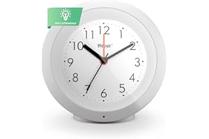 Mebus analoger Quarz-Wecker mit Lichtsensor, lautlos ohne Ticken, Weck-Wiederholung, gut ablesbares Zifferblatt, runde Form, 10 cm Durchmesser, Material: Kunststoff, Farbe: Weiß, Modell: 25629