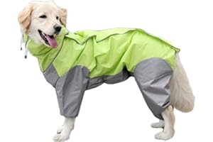 DHGTEP Hunderegenmantel mit Abnehmbarer Kapuze, Verstellbare Hundemäntel Wasserdicht mit Beinen Regenjacke mit Kapuze Kragen Loch Outdoor Jumpsuit (Color : Green, Size : 18)