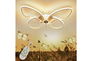 CBLBSER LED Deckenleuchte Dimmbar Kinderzimmer Mädchen Jungen Schlafzimmer Decke Lampe mit Fernsteuerung, Modern Schmetterling Cartoon Design Acryl-schirm Kronleuchter für Wohnzimmer Flur Balkon, L64*W44cm