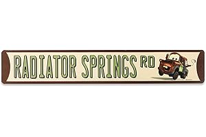 OPEN ROAD BRANDS Disney Pixar Cars Radiator Springs Road Metal Street Sign - Cars Tow Mater Sign for Garage, Kids' Bedroom or Play Room