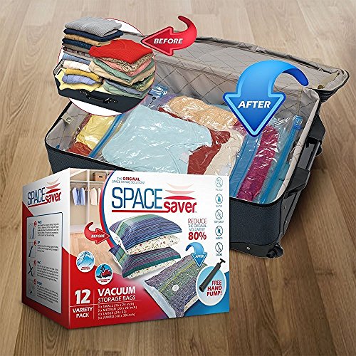 Platzsparende Premium-Vakuumbeutel, Mehrfach-Pack (3 x klein, mittel, groß & extragroß), 80% mehr Stauraum als andere Marken. Eine gratis Handpumpe für Reisen - 4