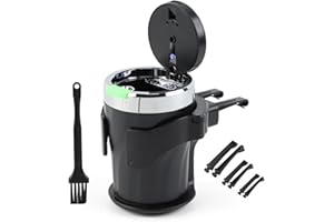 Aschenbecher auto, Geoyien auto aschenbecher mit deckel, aschenbecher geruchsdicht, mit Halter und Reinigungsbürste, Automatisches LED-Licht, Versiegelt, flammhemmend, Großem Fassungsvermögen