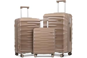 Sea choice Luggage Sets 3 Piece ABS Hard Shell Suitcases Sets of 3 Piece with Brake Caster 8 Spinner Wheels Cabin Luggage 55x40x21 with YKK Zipper TSA Lock