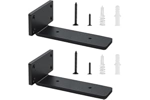 YFCVIP Heavy-Duty Scaffold Board Shelf Brackets 20cm, 2 PCS Metal Floating Shelf Brackets, Industrial Wall Mounted Shelf Support for Floating Shelves | Black