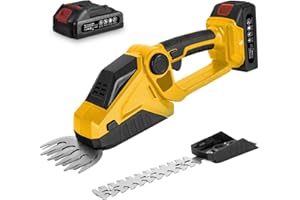 TWZ 2in1 Mini Hedge Trimmer Cordless with Battery, 21V Small Rechargeable Grass Shear, Lightweight Electric Shrub Trimmer Kit for Garden Yard Lawn, Include 2000mAh Removeable Battery and 2 Blades