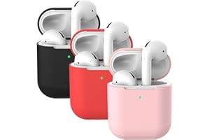Mocarheri 3X Custodia in Silicone Compatibile con AirPods 2, Case per Airpods Custodia Cover Custodia protettiva in silicone antiurto (Rosa+ Nero+ Rosso)