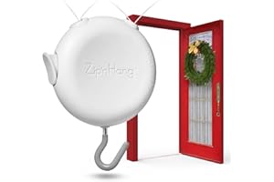 ZIP 'N HANG ZipnHang – Crochet Réglable pour Couronne avec Crochets Adaptables – Blanc, Compatible avec les Portes Standards, N’Abîme Pas les Portes – Idéal pour Porte d’Entrée et Décorations Saisonnières