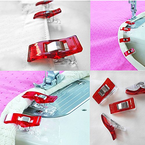ilauke Stoffklammern Wonder Clips Nähen Zubehöre Kunststoff Patchwork Buckle Multi-Use Nähmaschinenhelfer Kurzwaren (100 rot) - 8