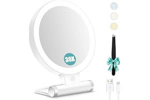 B Beauty Planet Miroir grossissant Double Face 1X/30X avec lumière, 3 Modes d'éclairage, 2000mAh luminosité Ajustable, Miroir de Maquillage de Voyage Compact et Pliable