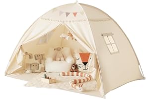 Sumbababy Tipi para niños en interiores: tiendas de campaña para niños con dosel doble, tipi con banderas para niños y niñas, casa de juegos para bebés en el interior para dormir para sala de juegos
