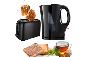 Trendi® Electric Kettle & 2 Slice Bread Toaster Kitchen Combo Set | 2200W 1.7L Cordless Jug Kettle Boil Dry Protection & Auto Shut Off | 650W 6 Level with Browning Control & Crumb Tray (Black)