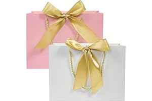 BIHIYII 2Pcs Gift Bags Medium, Valentines Gift Bags for Presents, Birthday Gift Bag, Christening Wedding Bridesmaid Gift Party Bags for Her Him, 28 x 20 x 9 cm (Pink/White)
