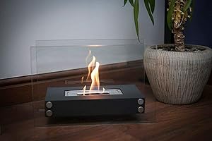 B2C Cheminée à l'éthanol en verre pour intérieur et extérieur, noir