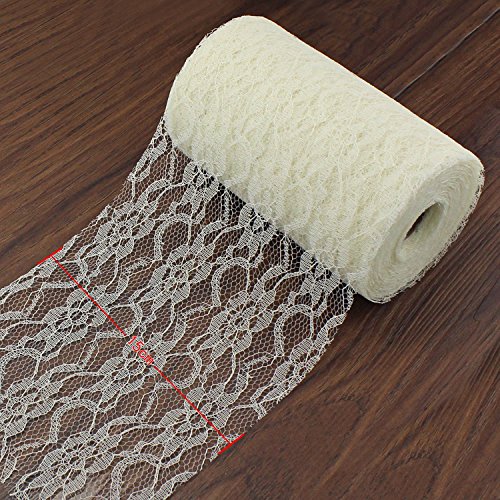 DegGod Weinlese Spitze Rollen Tischläufer Spitzenband vintage Stuhl Schärpe Für Hochzeit Geburtstag Feier Party Vintage-Stil Tischdekoration — 22m x 15cm (Creme) - 3