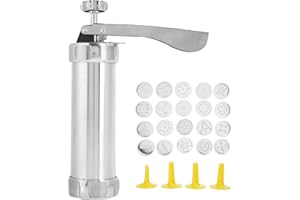 Haosie Machine à Churros, Presse à Biscuits Pistolet, Pistolet à Biscuits, en Acier Inoxydable, avec 20 Moules à Biscuits à Disque, pour Gâteaux, Biscuits, Bricolage