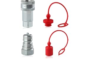GOLD DEER 3/8" NPT Thread Ag Hydraulic Quick Connect Tractor Couplers with Dust Caps, ISO 7241-A Compatible, Red, Carbon Steel, 4 Pack