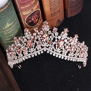 Penxina Baroque Bridal Crowns, Crystal Rhinestone Tiara For Women Girl, Wedding Birthday Prom Queen Pageant Hair Accessories Headband (Rose Gold)