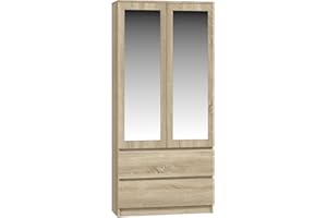 WHATSIZE ENTERPRISE - Modern Double Wardrobe with Drawers - 2 Door Cupboard Contemporary Bedroom Furniture with Mirrors - Sonoma