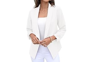 GRECERELLE Womens Blazer Suit Open Front Cardigan 3/4 Ruched Sleeve Casual Work Office Cropped Blazer Jacket for Ladies