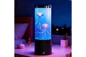 Probuk Lampe Méduse LED Aquarium 20,3 cm, 7 Couleurs Changeantes 4 Modes, Veilleuse Relaxante USB/Batterie, Déco Intérieure pour Chambre Salon Bureau, Cadeau Original Enfants Adultes