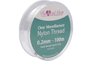 THE BEAD SHOP 0,2 mm durchsichtiger Nylonfaden, unsichtbarer Faden, durchsichtiger Nähfaden, Dekoration zum Aufhängen, Nicht dehnbar, Zugfestigkeit ca. 3,2 kg (0,2 mm - 100 m Spule)