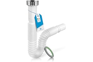 BONOMINI Tuyau Flexible et Extensible en PVC pour Lavabo, Evier ou Bidet – Piège à Odeurs et Evacuation des Eaux Usées – Montage simple sans Outils - Extensible 390 à 865 mm – Diamètre 32 mm