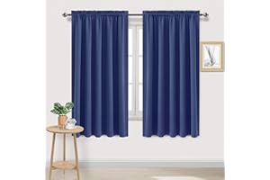 DWCN Blackout Curtains for Bedroom - Thermal Insulated & Privacy Protection Rod Pocket Window Curtains for Living Room 66 x 72 inches Long, Navy Blue, 2 Panels