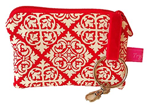 Preisvergleich Produktbild TryPinky Schlüsseletui Tasche Mäppchen Ornamente Rot Weiß Geschenk Schlüsseltasche Schlüsselmäppchen Red Kunstleder Rückseite mit Schlüsselring und Karabinerhaken