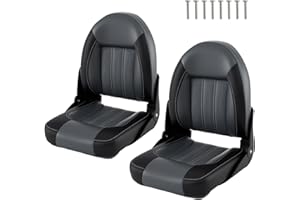 Homasis Juego de 2 Asientos Plegables para Barco, Acolchadas, Grueso, Silla deYate Ergonómico Impermeable con Respaldo Y Marco de Metal, Control para Barcos, hasta 113/150 Kg (Negro)