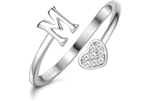 MILACOLATO Anelli Donna Argento 925 Ragazze Anelli Impilabili Con Iniziali a Cuore Placcati In Oro 18K Anelli Con Iniziali Regolabili Per Ragazze Anelli Con Lettere Dell'alfabeto