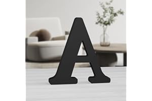 MeteoraPrime Lettres en Bois Noir 20 cm Lettres en Bois Non Finies pour Décoration Murale Lettres Décoratives Debout Lettres Noir en Blocs pour Décoration Murale pour Projets (A)