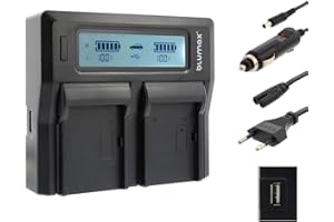 Blumax Doppelladegerät NP-FV120 Dual Charger | passend zu diversen Sony Kameramodellen || 2 Akkus gleichzeitig Laden