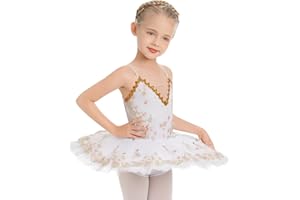 IBTOM CASTLE Fille Sans Manches Robe Ballet Brodée de Plumes Justaucorps Gymnastique Patinage Ballet Tutu Costume de Danse Enfant Ballerina 4-14 Ans