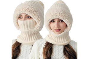 Azragon Women's Winter Balaclava - Full Face Cover Mask with Furry Earmuffs & Plush Fleece Lining for Skiing, Cycling, Snowboarding - Cold Weather Gear