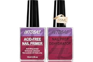 INTOBAS Primer Ongle Gel uv et Déshydrateur Ongle 15ml*2pcs - Nail Prep et Primer Vernis Semi Permanent en Acrylique Gel Ongle- Acid Free - Desydratateur Ongle et Primer Kit Professionnel