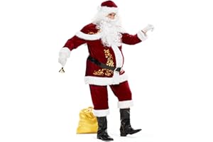 Ulikey Costume Pere Noel Homme, Deguisement Pere Noel Adulte Tenue Pere Noel Homme Set avec Ensemble Complet Accessoires de Père Noël pour Noël, Carnaval