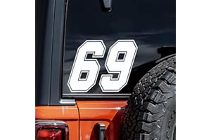 Pack de 2 pegatinas de vinilo con número de carrera 69 (15 x 11 cm) para coche, moto, camión, ventana, resistente, #AZ99 (blanco)