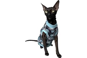 Kotomoda Tee-shirt Chat Turquoise Tête de mort pour Sphynx et chats nus (Taille L)