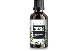NATURAL ELEMENTS Vitamine A en Gouttes – 50ml (1700 gouttes) – véritable vitamine A (palmitate de rétinol) – dissoute dans l’huile de coco MCT – végane, hautement dosé, hautement biodisponible, sans additifs inutiles
