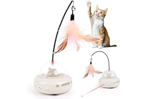 Gerbala Giochi Per Gatti Interattivi, Giocattolo Interattivo per Gatti interno con Piume, Silenzioso Elettrico Gioco per Gatti Adulti Annoiati in Casa, Ricaricabile (Bianco)