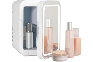 YU YUSING 4L Mini Kosmetik Kühlschrank mit LED Spiegel, Mini Kühlschrank mit LED Licht Kosmetikspiegel, 12V/220V Klein Skincare Fridge Kühl/Heizfunktion für Autos Büro Schlafzimmer Schlafsäle