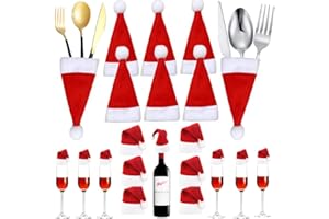 BOELLRUNO 50pz Mini Cappellino di Natale per Bottiglia Cappellino Minuscoli Porta Posate Mini Cappellino da Babbo Natale per Decorazioni di Posate Coperchi di Caramelle Portaposate di Natale per Cena Della