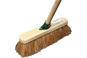 NOVOSTYL 12" inch Natural Soft Coco Sweeping Broom with Wooden Handle Soft Bristle Sweeping Brush Ideal for Indoors and Outdoors Durable Home, Garage, Patio, Yard & Garden Broom
