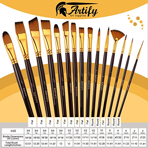 Artify 15 teiliges Pinsel-Set perfekt für Acryl Ölmalerei Aquarell Gouache und Gesichtsmalerei| Langstiel Künstlerpinsel mit Verstautasche| Aufklappbarer Stand| für Student oder Künstlerstufe - 3