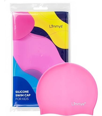 Juclide Cuffia Da Nuoto Per Bambini In Silicone – UV 50+, Elastica, Per Capelli Lunghi E Corti (Bianco Rosa, 3-8 Anni)