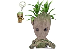 Udream Groot Plant Pot Cartoon Baby Groot Flower Pot with Drainage Hole, Groot Succulent Planter Cute Green Plants Flower Pot Desktop Pen Holder Best Gifts for Kids