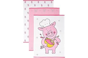 Premier Life Percy Pig Tea Towels Set of 3 Kids Kitchen Hand Towel Pink Marks & Spencer