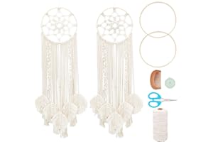 FREEBLOSS 2 Set Long Gland Plume DIY Attrape-Rêves Kit Macramé Attrape-Rêves Boho Décoration Murale Macramé Tenture Décoration Kit Macramé Debutant